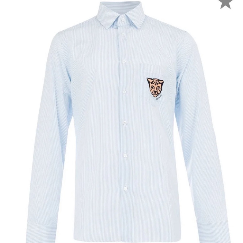 Authentic Gucci leopard crest striped shirt